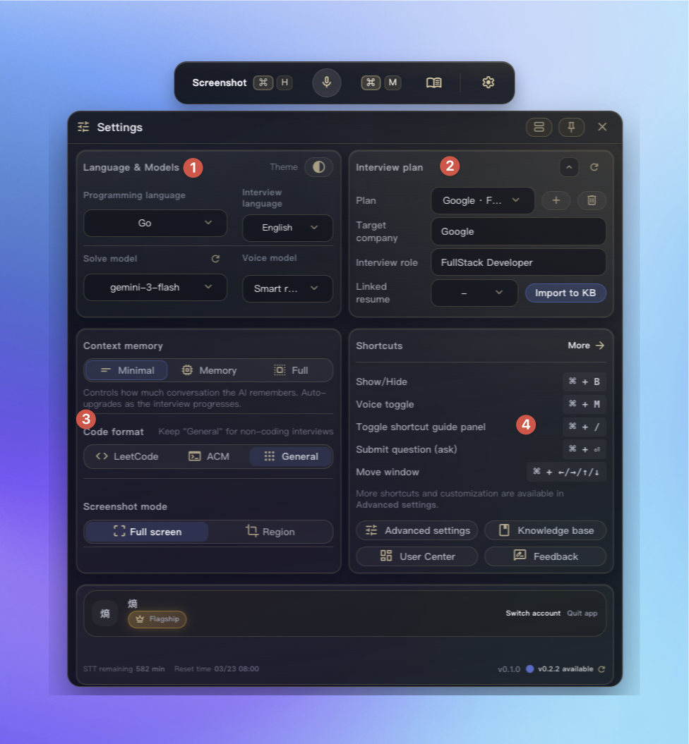 settings overview